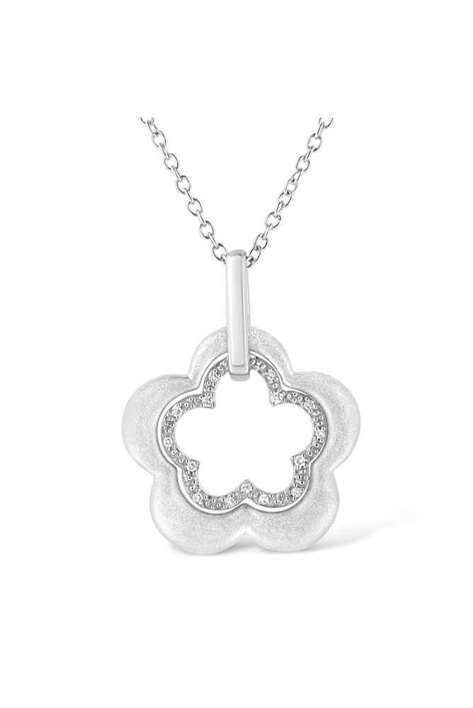 Matte Finished Diamond Accent Double Flower Shape Satin Finished Necklace